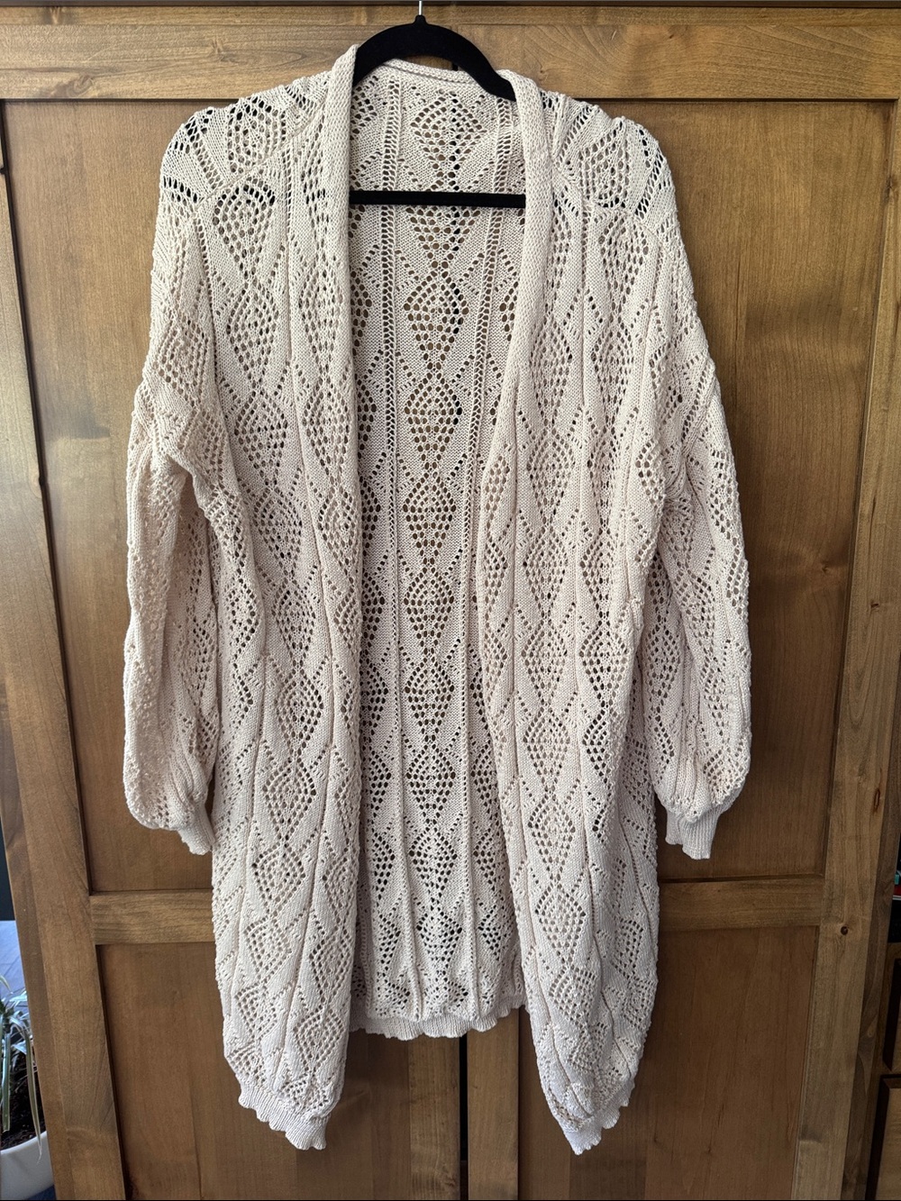 3X Open-Front Crochet Cardigan Sweater - Cream